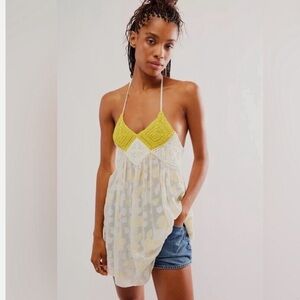 NWOT Free People YellowBell Halter Tunic Top Yellow Combo Size Medium
